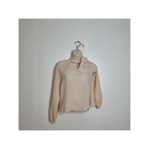 Zara Cream Ribbed Off-Shoulder Tie Neck Long Sleeve Blouse Top Size XS